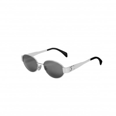 CELINE TRIOMPHE METAL 01 SUNGLASSES IN METAL SILVER GREEN 4S235